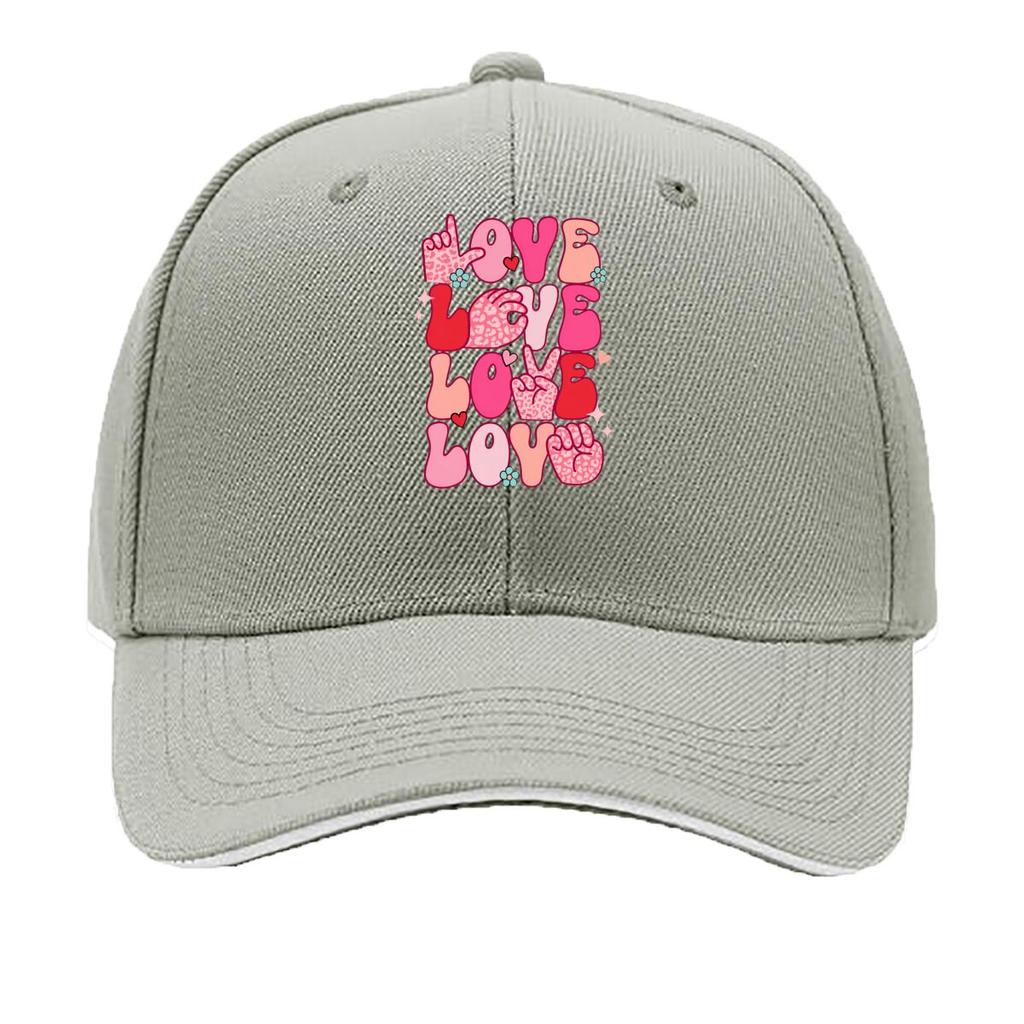 Valentine Day Love ASL Sign Language Pink Hearts Graphic Sandwich Baseball Cap Unisex Women Sun Cap Outdoor Workouts Hat