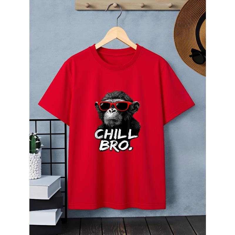 Boys Chimp In Red Sunglasses "Chill Bro" Print Crewneck Short Sleeve Tee