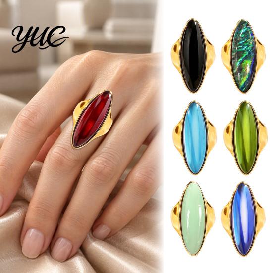 Non Tarnish Rings Statement Ring with Oval Faux Crystal, Vintage Geometric Dainty Ring, Men Women Finger Jewelry for Everyday Wear Parties Casual