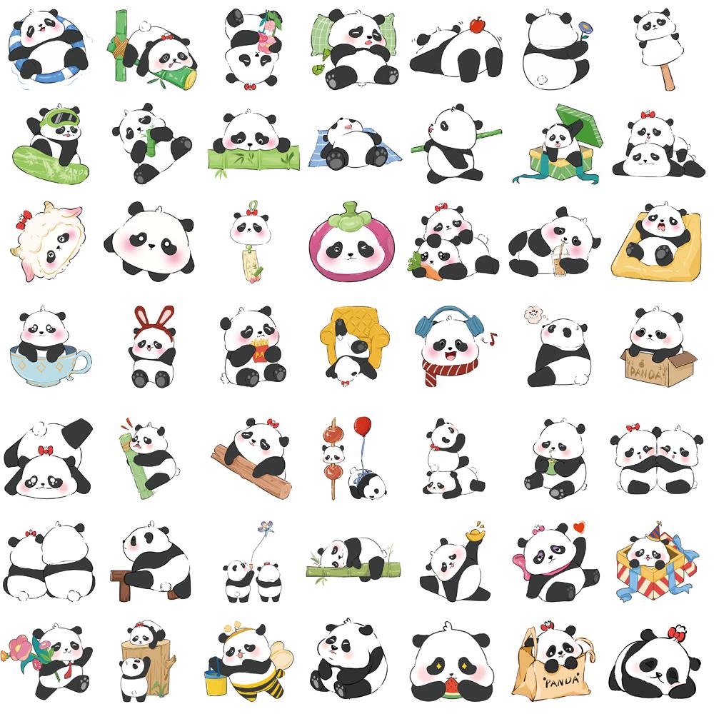 50PCS Kawaii Cartoon Panda Stickers Cute Cartoon Waterproof Fridge Conditioner Laptop Stationery Phone Journal Car Sticker