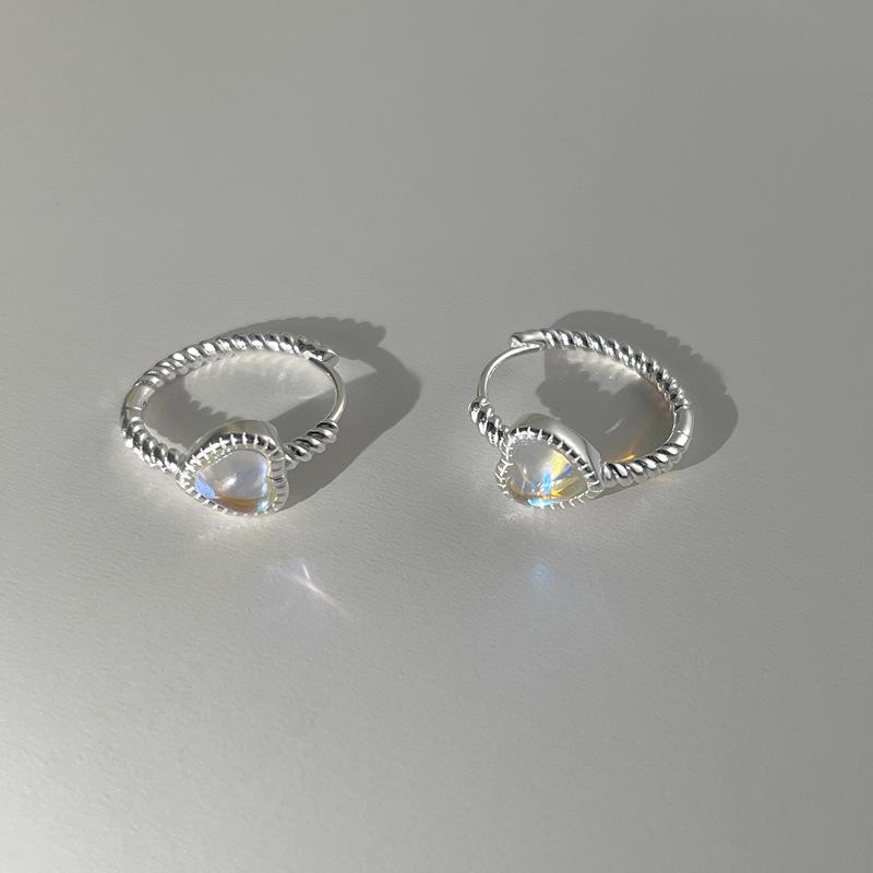 Symphony Moonstone Love Earrings Exquisite And Sweet Pure Thread Diamond-Set Peach Heart Ear Buckle Spot