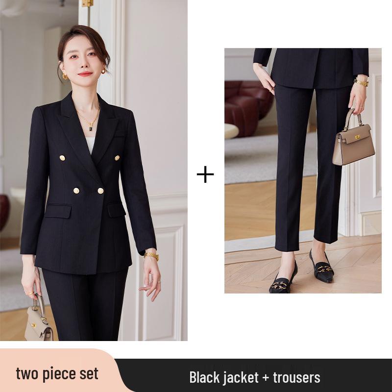 Women's Professional Black Suit Set for Interviews and Work - Formal Spring/Autumn Style