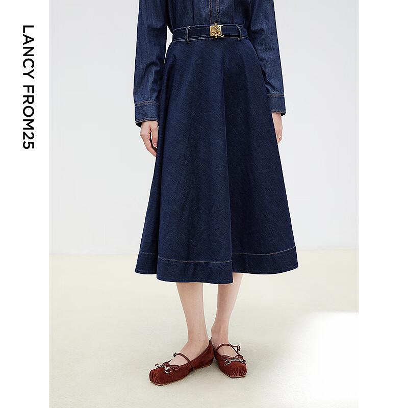 Lanzis Retro High-Waist A-Line Denim Skirt