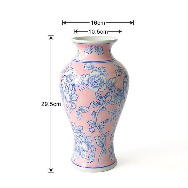 Ceramic Vase Pink Chinese Blue and White Porcelain Vase Hydroponic Flower Arrangement Decorative Ornaments Flowervase