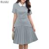 ZANZEA Women Casual Doll Collar Summer Short Sleeve Dress