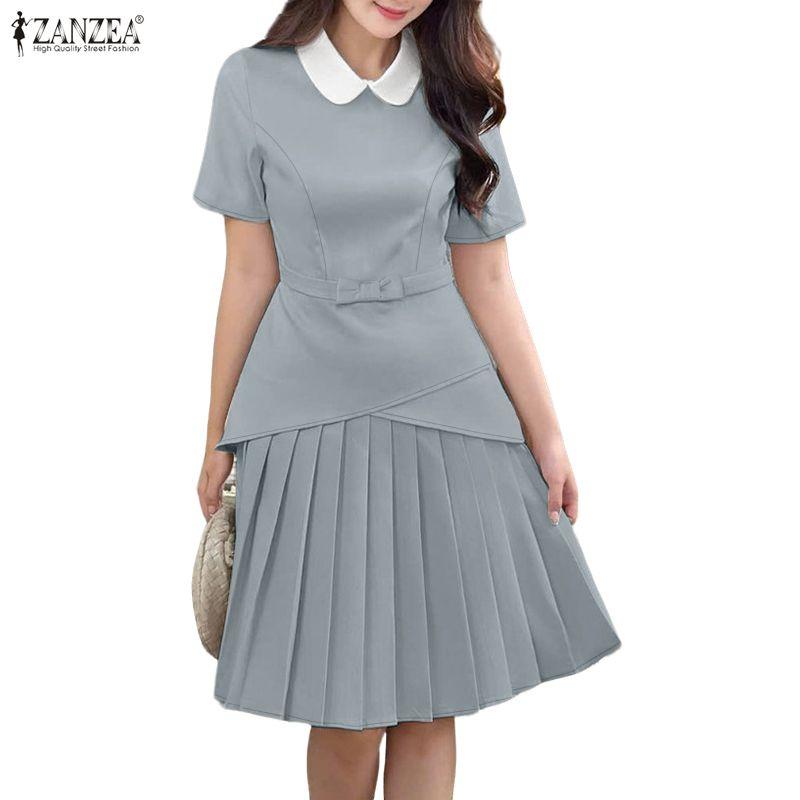 ZANZEA Women Casual Doll Collar Summer Short Sleeve Dress