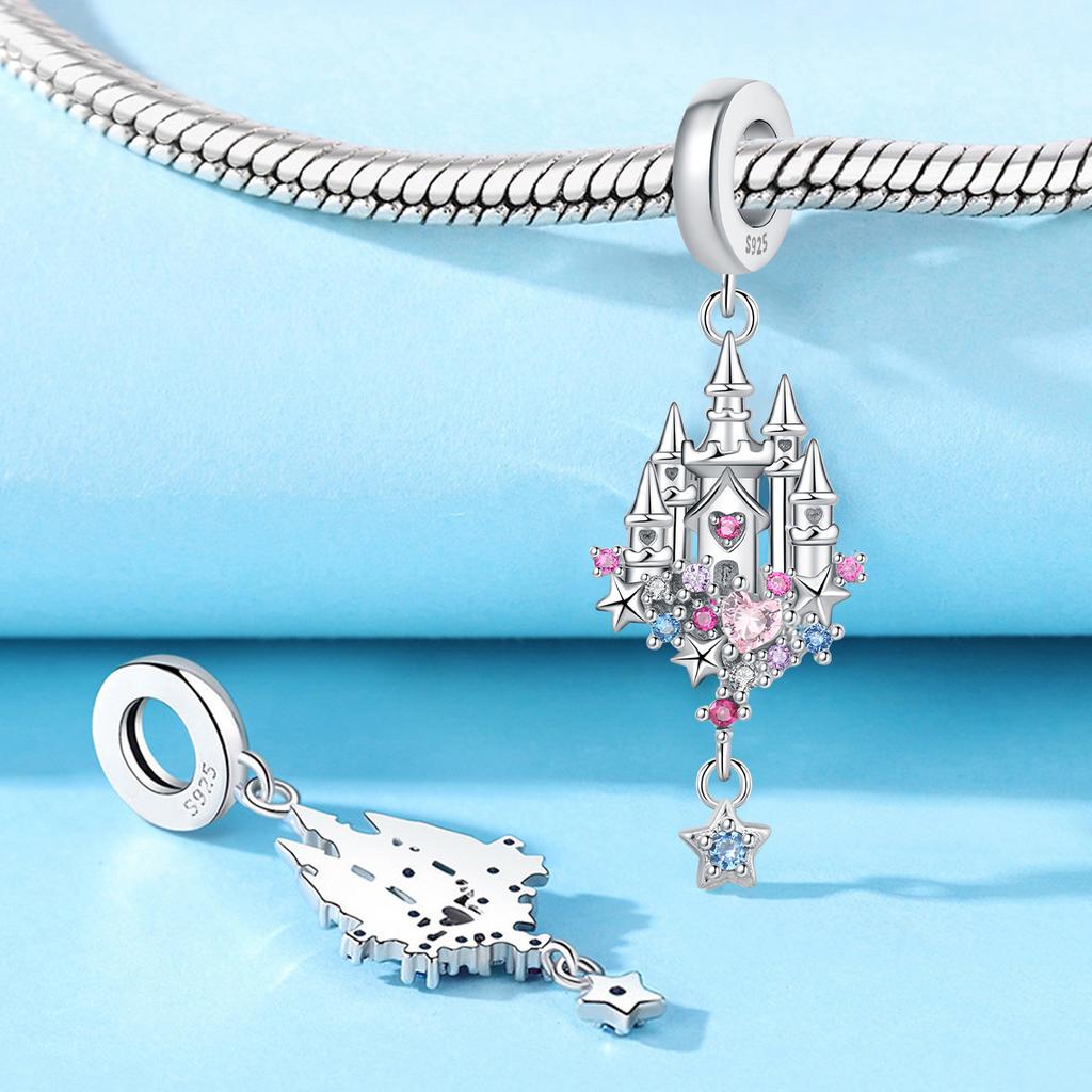 Orstarry 925 Silver Charm Heart-Shaped Romantic Castle Bead Pendant For Bracelet DIY Jewelry Making Women Gift