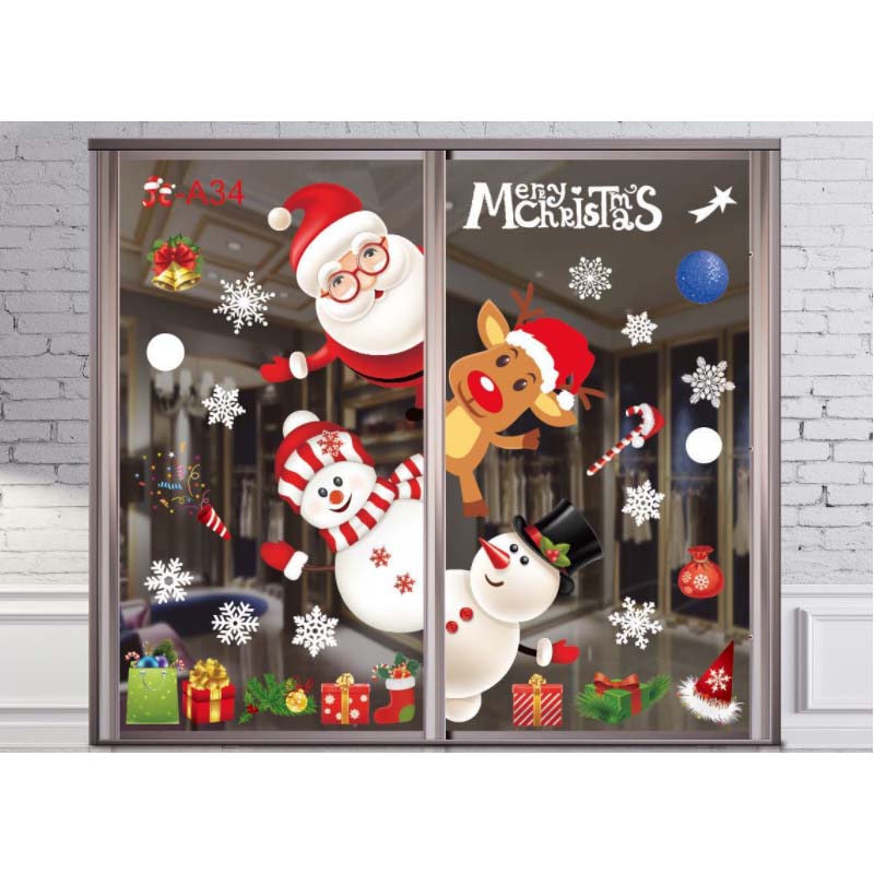 For Christmas Window Stickers Merry Christmas Decorations For Home Wall Sticker Ornament Room Wall Decal New Year Sticker DIY