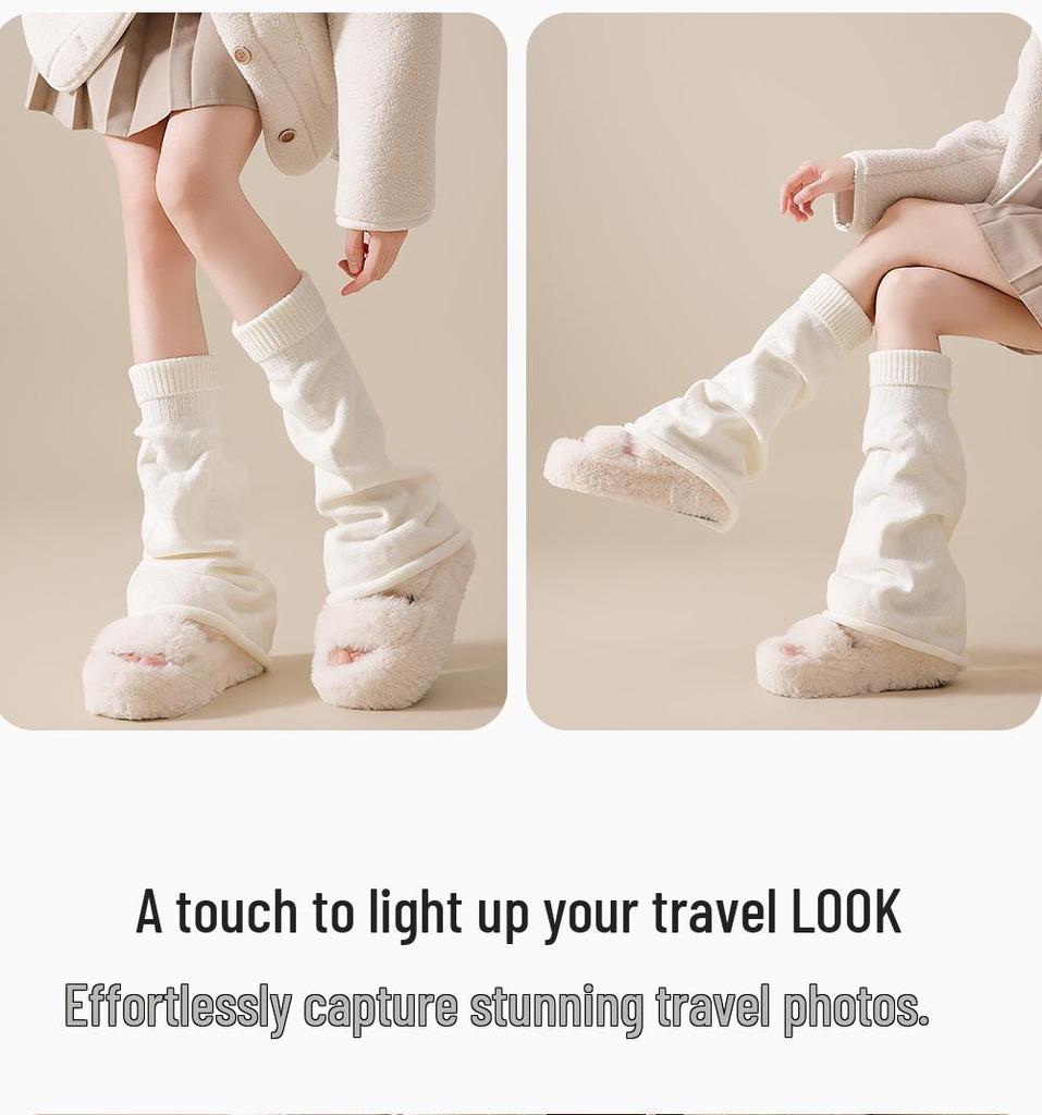 Solid Color Women's Ruffle Leg Warmers - Knitted, Versatile, Flared, Hot Girl Style Long Socks for Spring and Autumn.