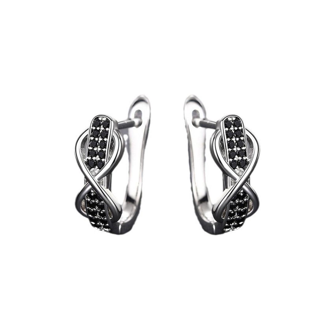 Infinity Design Huggie Hoop Earrings for Women with Black Stone Accents Silver Tone Earrings for Daily and Night Out