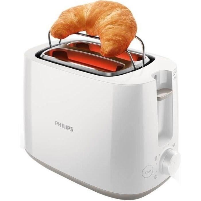 Grille-pain - PHILIPS - HD2581/00 - 2 Fentes Extra Larges - 8 Niveaux De Dorage - 830 W - Réchauffe Viennoiseries - Blanc