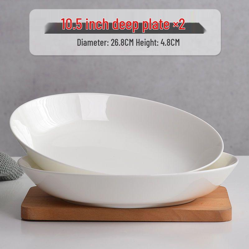 6-piece White Porcelain Deep Dinner Plate Set, 6-inch