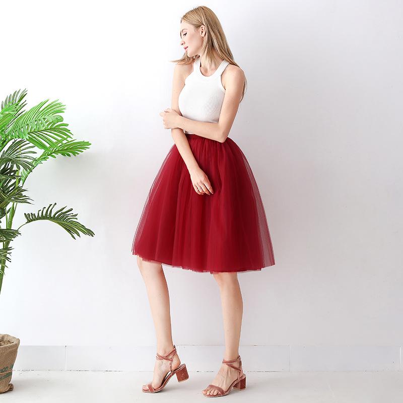 5 Layers 65cm Black Pleated Skirt Sexy Midi Tulle Skirt High Waist Full Lining Adult Tutu Korean Style Women