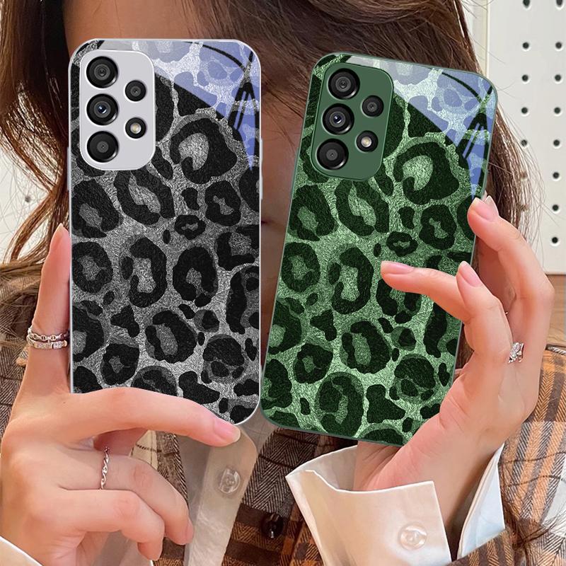 Graues Leoparden-Twill für Samsung Galaxy S10 4G S20 11E 30 S21 22 S24 Fe Pro S23 S25 Ultra 5G S9 Gehärtetes Glas Handyhülle