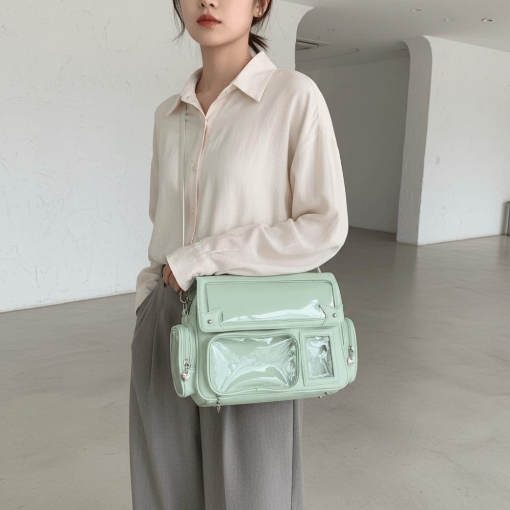 Transparent Convertible Ita Backpack PVC Solid Color Kawaii Uniform Bag Ita Waterproof PU Leather Clear Window Plushie Bag