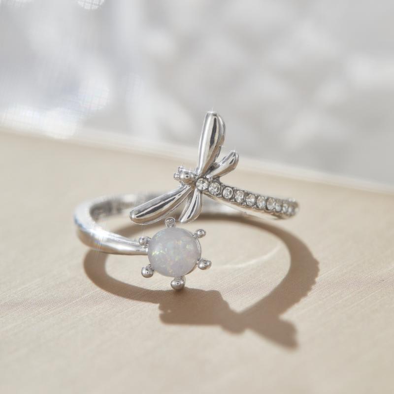 Elegant Natural Blue Stone Adjustable Hummingbird Rings for Women Glass Filled Rings Female Engagement Wedding Party Jewelry