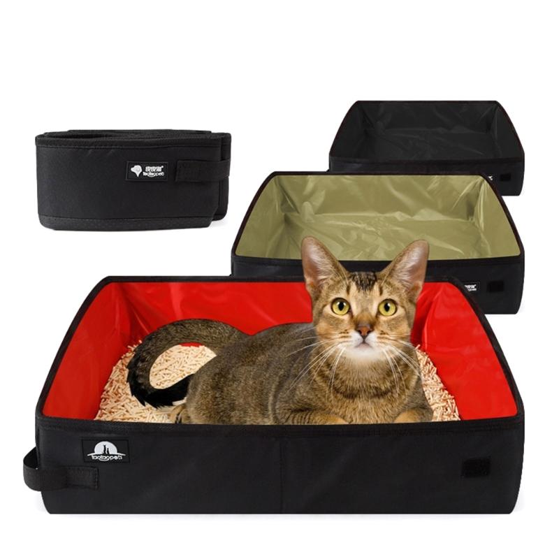 Travel Cats Litter Box Collapsible Portable Litter Pan Lightweight Foldable Waterproof Lining Leak Proof Easy To Clean