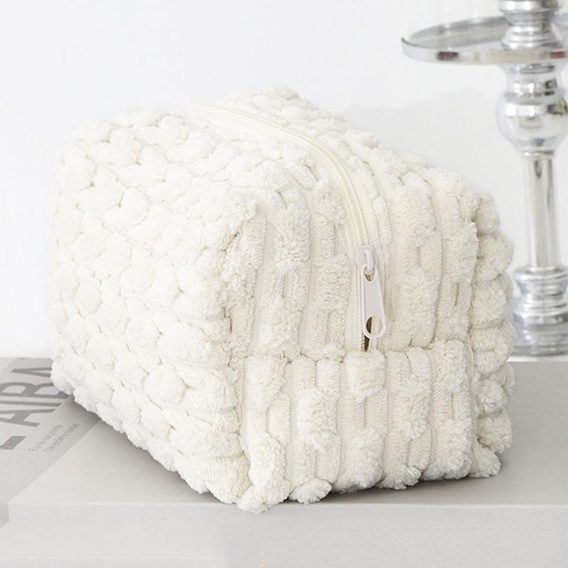 Large Capacity Plush Solid Color Cosmetic Bags Portable Women'S Toiletry Organizer Makeup Handbag Travel Toiletry Bag Pen Pouch