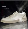 Spring 2024 Trendy Men's Breathable Leather Board Shoes - Comfortable, Hollow Design for Work and Casual Wear in White.