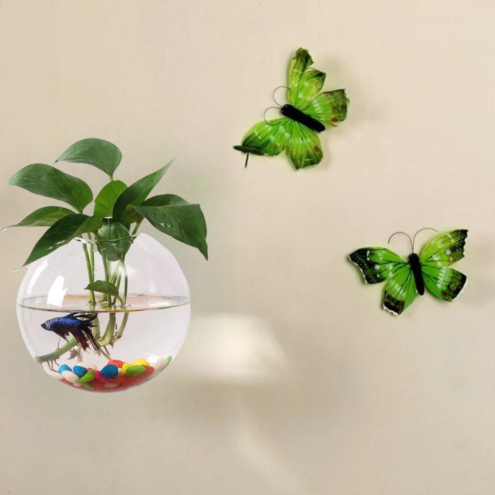 3Pcs Round Wall-Hanging Glass Vase Minimalist Transparent Hydroponic Planter Green Plant Decoration for Home and Garden Care
