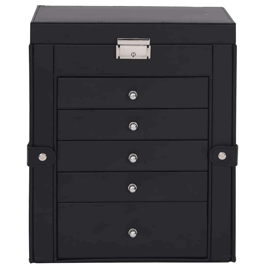 6 Tier Jewelry Box with Mirror and Lock Black