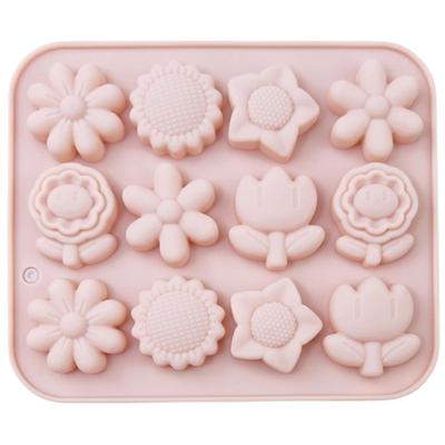 12 Cavities Flower Silicone Molds Fondant Molds for Epoxy Resin Making Soap Cake Decoration Candy Chocolate Baking Tool