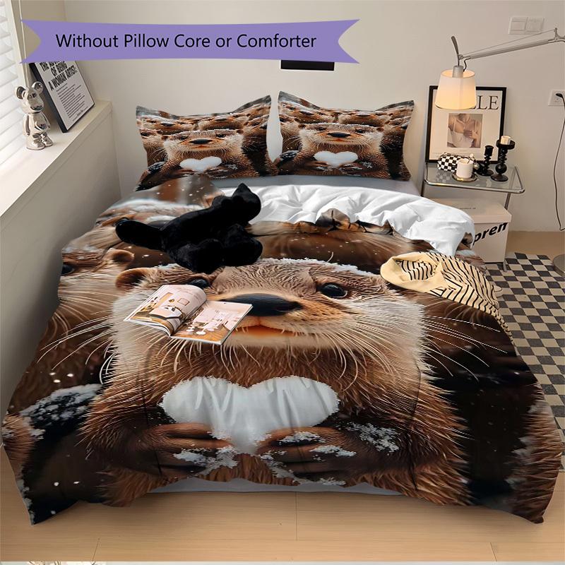 

3 шт. Аниме Выдра Сердце Снежинка Комплект Постельного Белья - Включает Один Пододеяльник и Две Наволочки (Нет ядра) - Полиэфирная ткань, идеально подходит для спальни 135x200cm