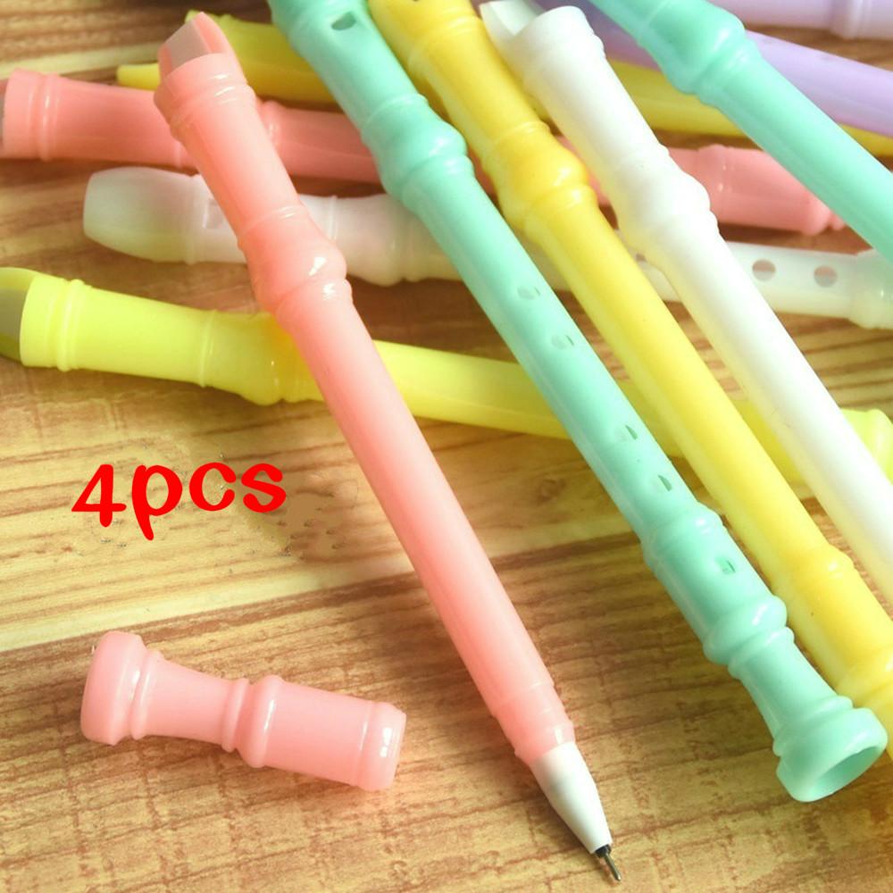 4pcs School Stationery Gel Pens Candy Color Mini Clarinet Shape Creative Cartoon Flute Writing Supplies Student Gifts
