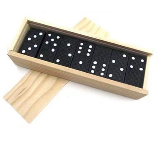 28Pcs/Set Black Double 6 Dominoes Set with Wooden Storage Box Portable Travel Kids Adults Family Night Party Classic Tiles Board Game