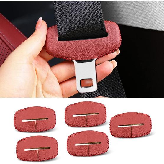 Car Seat Belt Fixing Buckle Decorate Protector Leather Cover for BMW 1 2 3 4 5 6 7 Series X1 X2 X3 X4 X5 X6 Auto Interior Accessories (5pcs Mocha