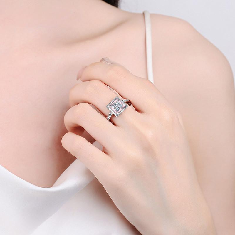 Square 1 Carat Moissanite D Color VVS High Quality Rings Platinum Plated Sterling Silver Birthday Party Jewelry Women Ring