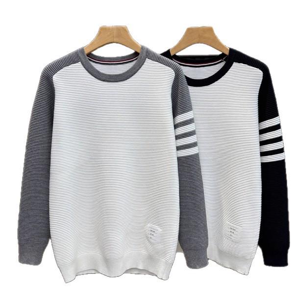 Autumn/Winter Color Block TB Sweater: Loose Fit, Long Sleeve, Round Neck, Casual Raglan Knitwear for Couples.