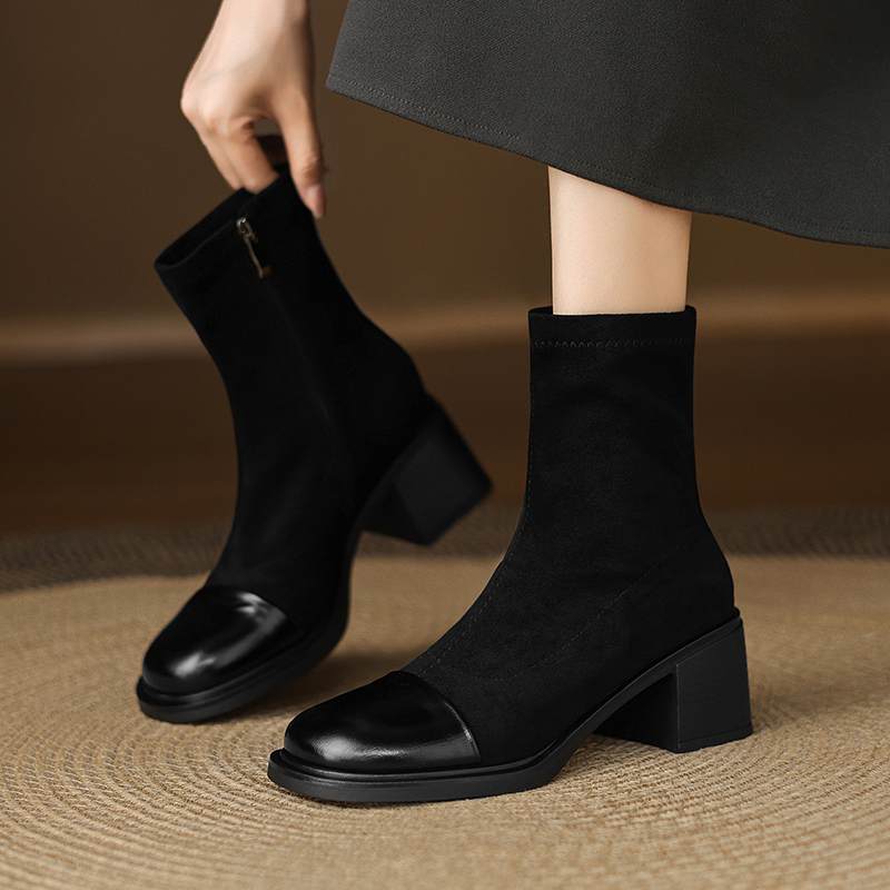 Krazing Pot Flock Winter Round Toe Modern Platform Size 33 Boots Size 43 Women Fashion British School Elastic Ankle Boots