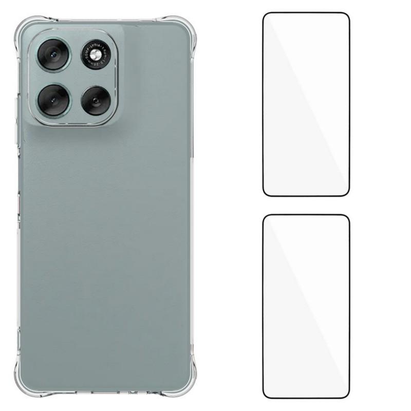 

For Motorola Moto G56 5G TPU Case WANLONFENG WL2 Series 2.0mm Phone Cover with 2Pcs Tempered Glass Films Transparent