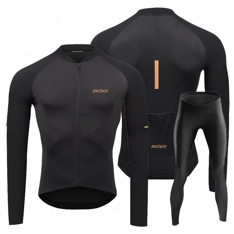 Rvouei 2026 New Autumn Long Sleeve Bib Pants Cycling Jersey Set Ropa Ciclismo Bicycle Clothing Bike Jersey Uniform Men Clothe