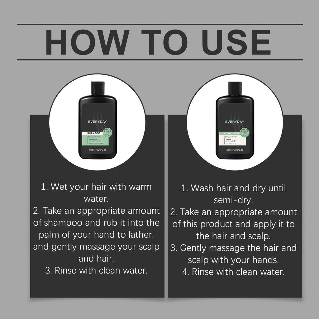 Men's Daily Shampoo & Conditioner Set Strong Healthy Hair Moisturizing & Smoothing Hair Care Kit 237ML+237ML