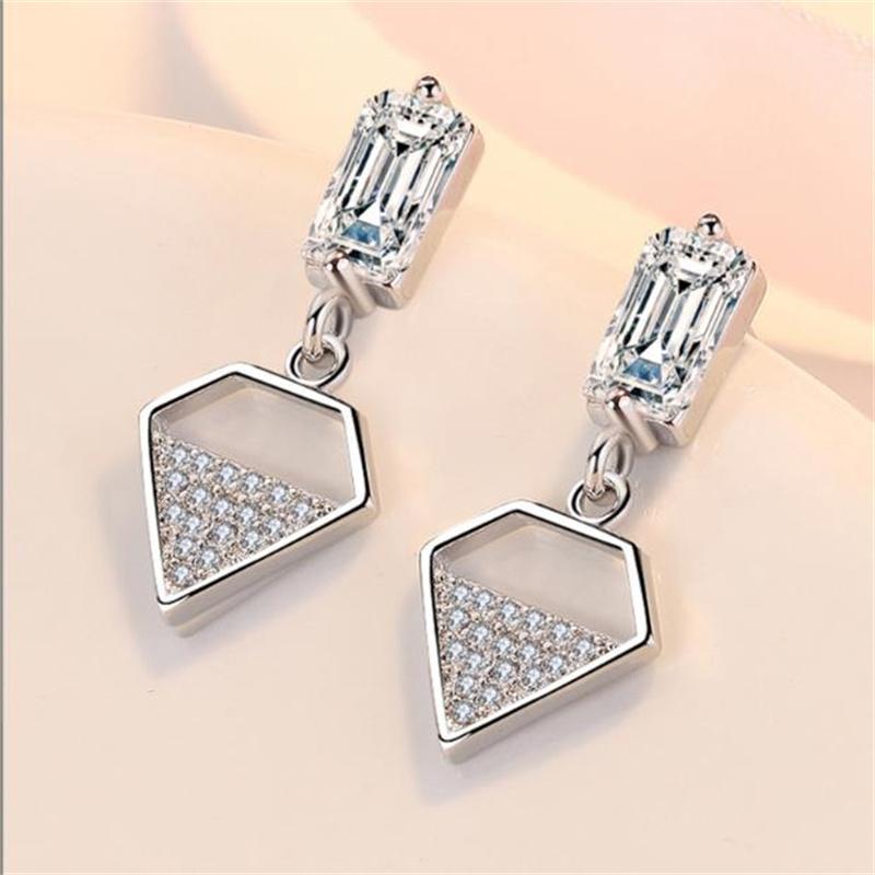 Pendientes colgantes con diseño de diamantes de cristal a la moda para mujer, accesorios, pendientes de plata de ley 925, joyería para mujer con piedras