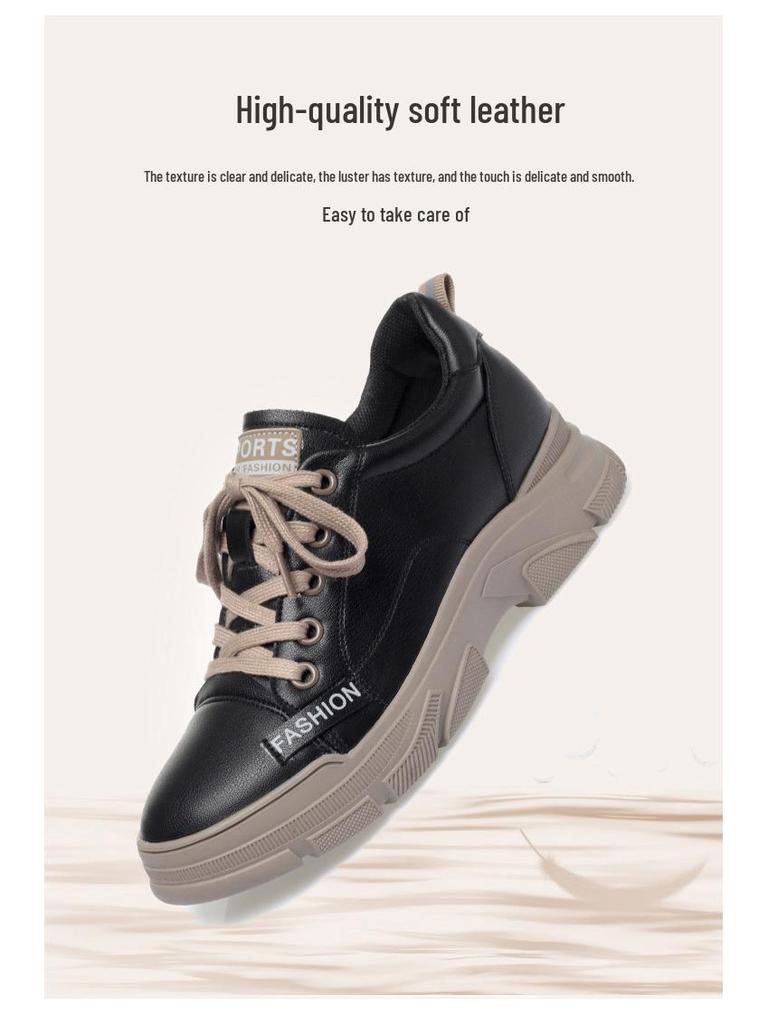 Women's Spring 2024 Lace-up White Shoes - Versatile, Soft & Thick Sole Casual Sneakers