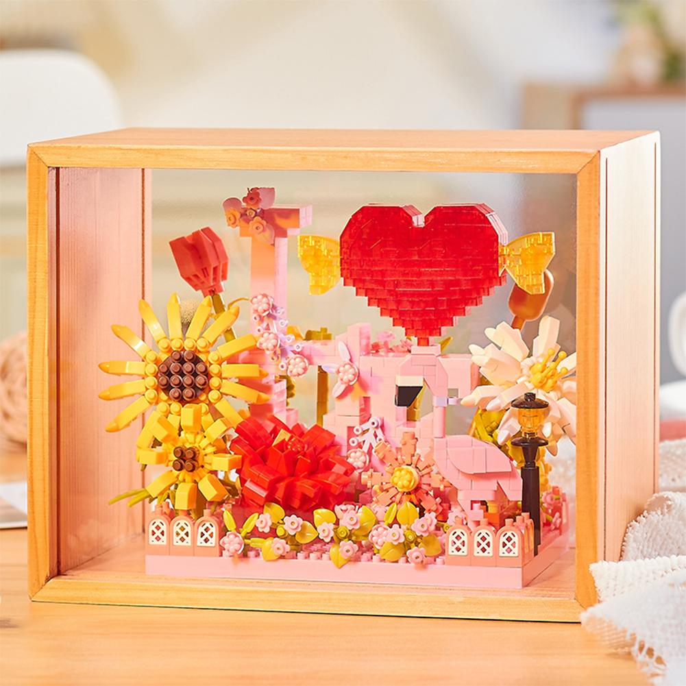 Květinové stavebnice s rámečkem na obrázky DIY Slunečnice Růže Stavební kostky Ozdoby Noční světlo Dárky pro dívky chlapce