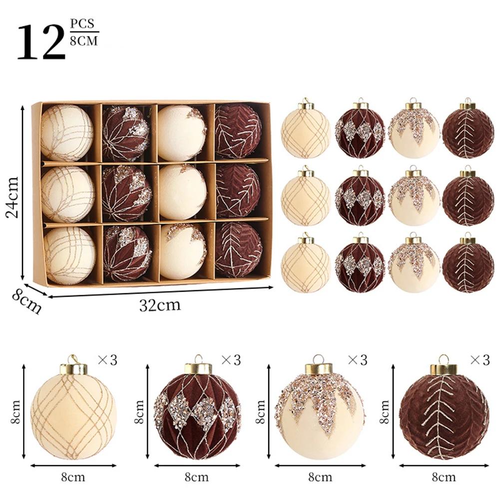 12PCS Flocked Velvet Christmas Tree Balls for Seasonal For Holiday Decor Soft Texture Ornaments with Hanging Ropes
