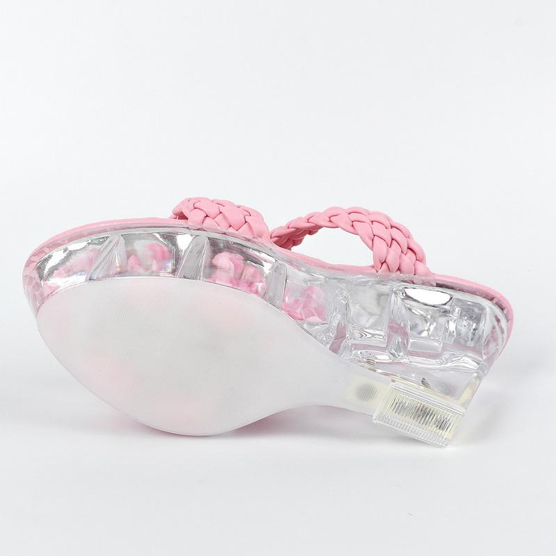 Fashion FHC High Heels Mules Wedges Sandals,Women Weave Stage Show Summer Pole Dance Shoes,Crystal Flower Bottom,Yellow,Pink,Dropship