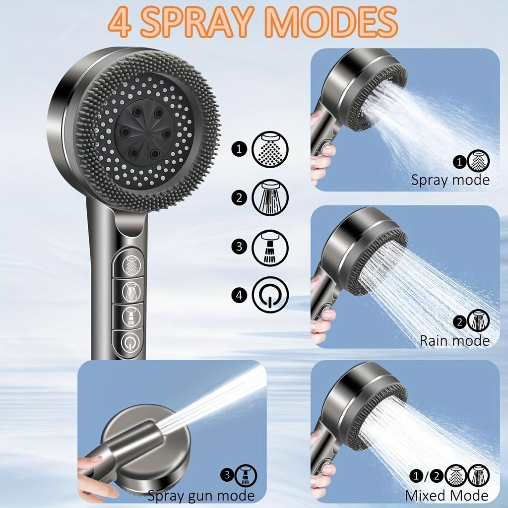 Handgehaltener Druck-Duschkopf, Vier Duschmodi, Ionisator, Ein/Aus-Schalter, Filter-Massagegerät mit Schlauch & Verstellbarem Halter, Nur zur Duschverwendung