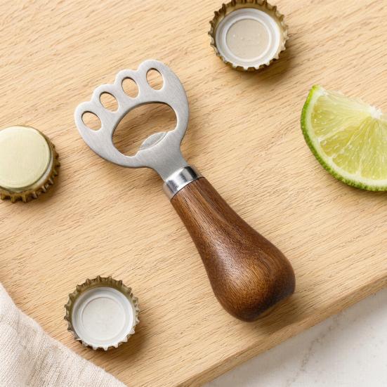 Yousheng Cat Paw Bottle Opener, Acacia Wood Beer Cap Remover, Cute Vertical Stand Opener with Lanyard, Home Bar Kitchen Gift