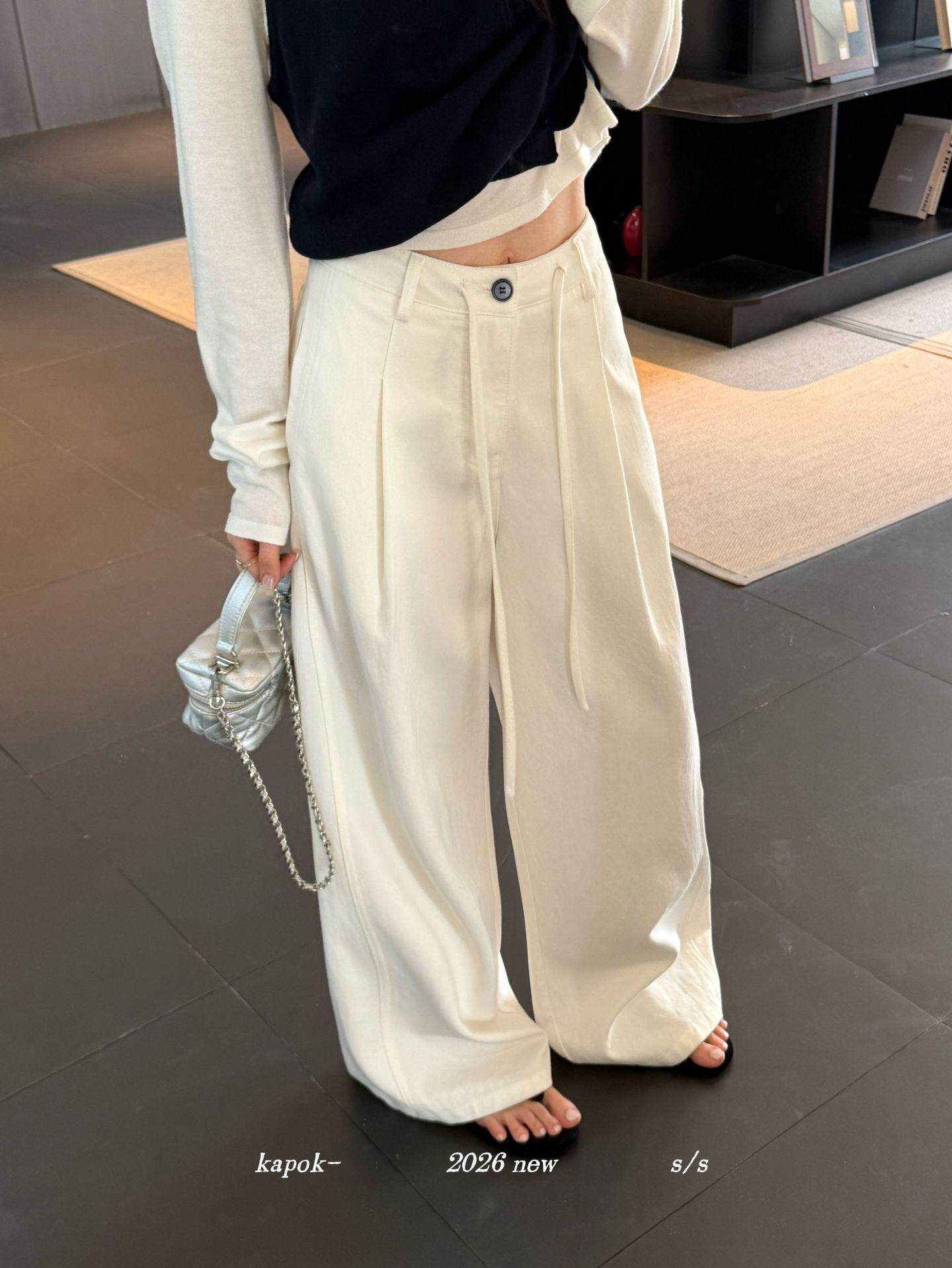Thirteen Rows Kapok Early Spring Loose Drape Drawstring Slimming Casual Long Pants Medium белый