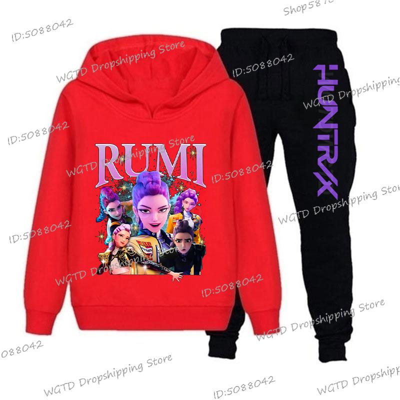 Dospívající KPop Lovci démonů Mikiny+Kalhoty Sety Chlapci Dívky Korejské Anime Film Mikina Módní Dlouhý Rukáv Dětské Mikiny Sportovní Soupravy