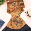 Blusa Elegante de Satén para Mujer Estampado de Flores Camisa Cheongsam Estilo Chino Tradicional Ropa Tang Disfraz de Verano Otoño