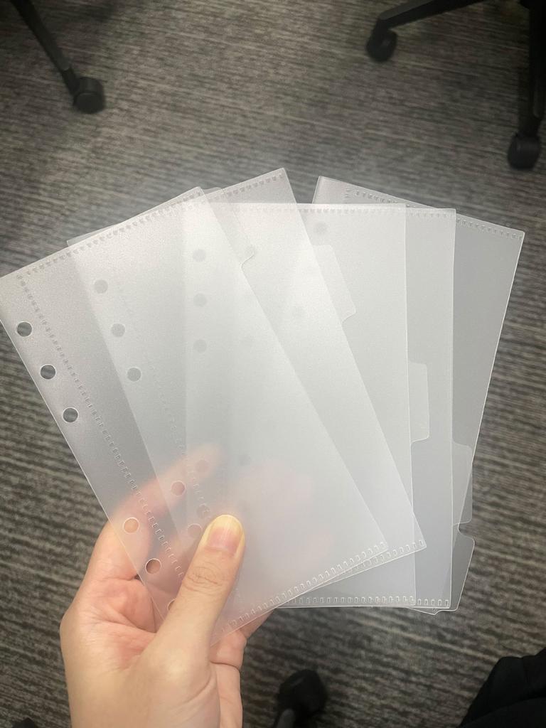 A6 5Pcs Colorful Binder Pockets Binder Zipper Folders for 6Ring Notebook Divider Page Waterproof PVC Leaf Document Filing Bag