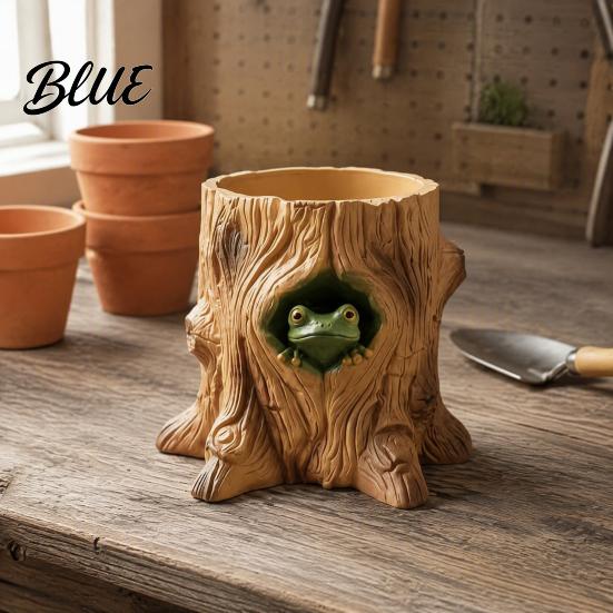 Forest Style Desk Decor Frog Tree Storage Tube, 3D Printed Realistic Stump Container, Biodegradable Pla Organizer Functional Pen Holder for