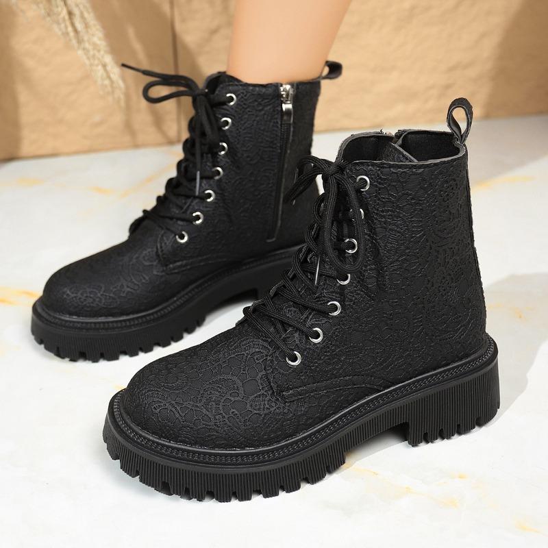 Autumn and winter new mid-heel square and round-toed Martin boots women's side zipper thick-soled women's short boots