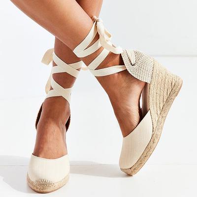 Femmes Espadrille bride à la cheville sandales pantoufles confortables dames femmes chaussures décontractées toile